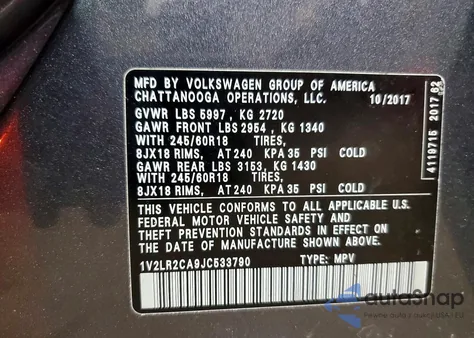 2018 Volkswagen Atlas Se from USA, damaged, VIN 1V2LR2CA9JC533790